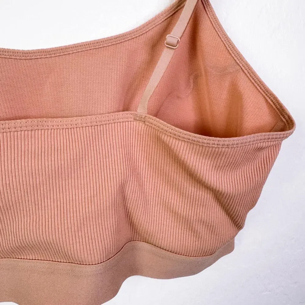 Gianni Bini Ribbed Scoop Neck Wireless Pullover Bralette Rose Cloud Size XL NWT